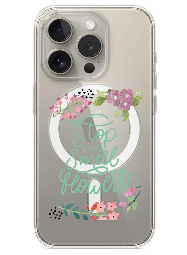 Theodor Magnetic Case for iPhone 15 Pro 6.1-inch Compatible with MagSafe Wireless Charging, Shockproof Phone Bumper Cover Stop & Smell Flowers - Image 1