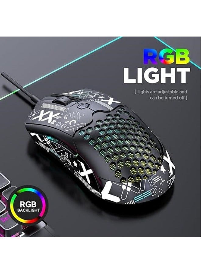عام ماوس الألعاب الخفيف الموصول بالكابل، يأتي مع شريط قبضة مانع للانزلاق، 12000DPI Backlit Mice مع 7 أزرار قابلة للبرمجة، وهيكل Honeycomb Shell Wired Mouse مدعوم على أجهزة الكمبيوتر و Xbox و PS4. - Image 3