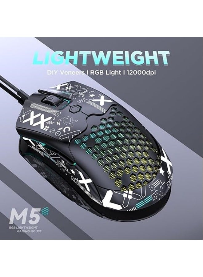 عام ماوس الألعاب الخفيف الموصول بالكابل، يأتي مع شريط قبضة مانع للانزلاق، 12000DPI Backlit Mice مع 7 أزرار قابلة للبرمجة، وهيكل Honeycomb Shell Wired Mouse مدعوم على أجهزة الكمبيوتر و Xbox و PS4. - Image 2