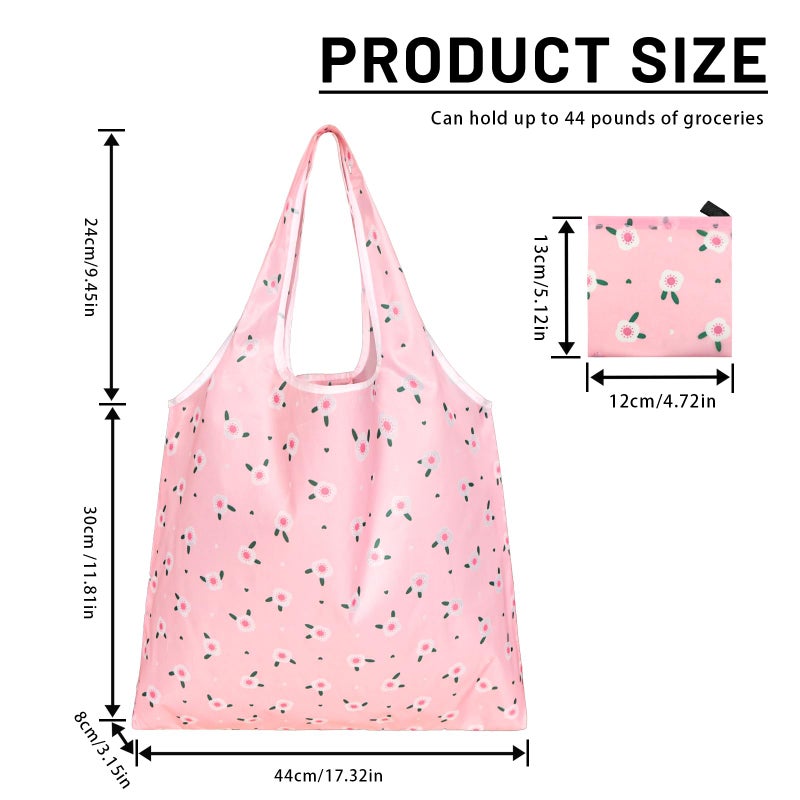 GAUENEEN 4 Pcs Reusable Grocery Bags, Foldable Shopping Bags Heavy Duty, Large Nano Bag Cute Tote Bag for Daily Shopping, Waterproof and Machine Washable (Flowers) - Image 3