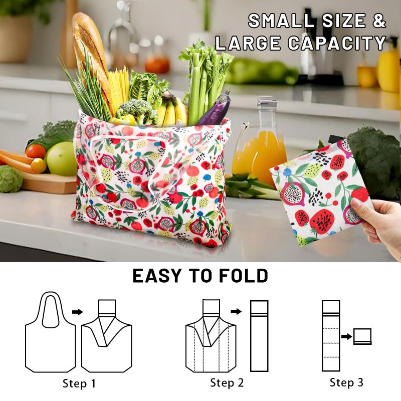 GAUENEEN 4 Pcs Reusable Grocery Bags, Foldable Shopping Bags Heavy Duty, Large Nano Bag Cute Tote Bag for Daily Shopping, Waterproof and Machine Washable (Flowers) - Image 4