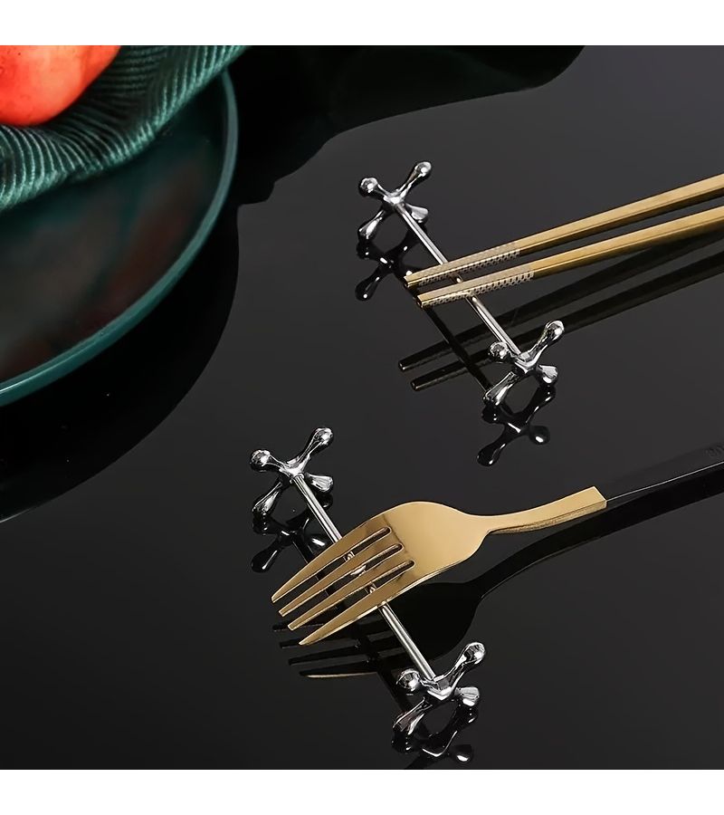 6pcs Silvery Plum Blossom Chopstick Fork Spoon Holder Tableware Storage Rack For Home Hotel Party - Image 5