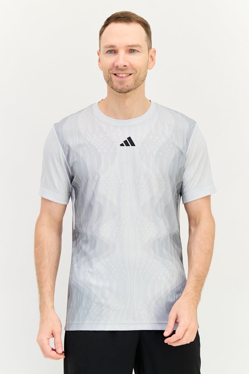 Adidas Men Sportswear Fit Short Sleeve Training T-Shirt, Light Grey - Image 1