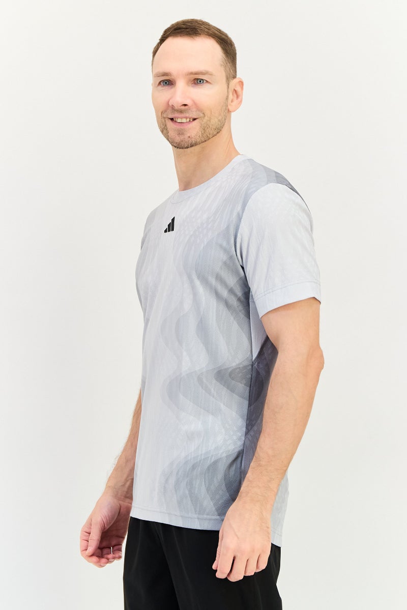 Adidas Men Sportswear Fit Short Sleeve Training T-Shirt, Light Grey - Image 3