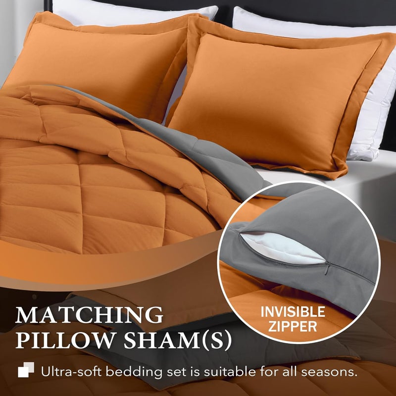 downluxe Queen Comforter Set - Burnt Orange and Grey Queen Comforter, Soft Bedding Sets for All Seasons -3 Pieces - 1 Comforter (88"x92") and 2 Pillow Shams(20"x26") - Image 3