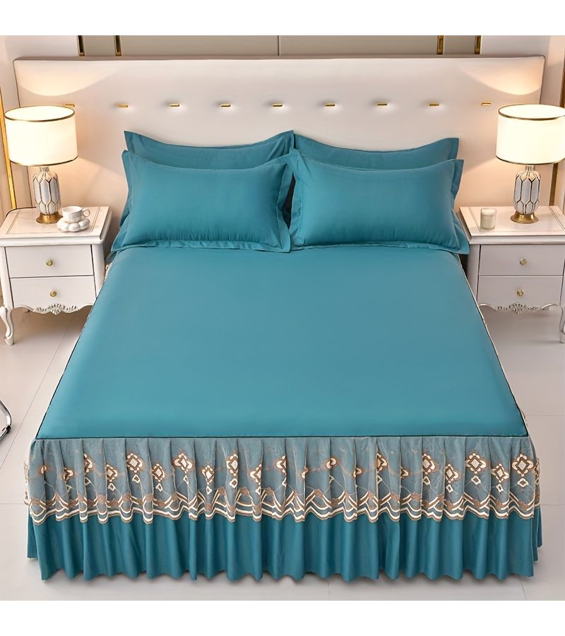 3pcs Tassel Lace Bed Skirt Set Grey 60 24 By 79 92 Inches Bed Skirt And 2 Pillowcases High End Luxurious Solid Color All Season Non Slip Mattress Protector Skin Friendly Soft Comfortable Bedding - Image 5