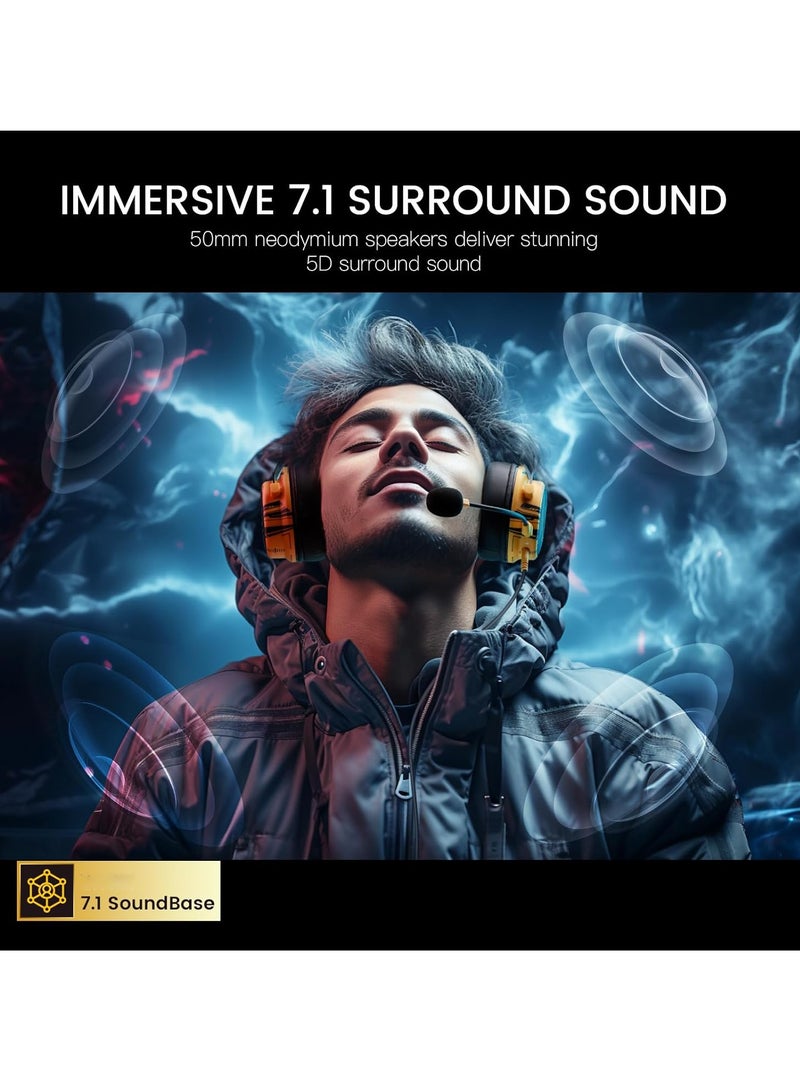 KASTWAVE Gaming Headset for PC PS5 PS4, Stereo Wired Noise Cancelling Over-Ear Headphones with Mic, Wired Headphones, 7.1 Surround Sound, USB & 3.5mm Cable, LED Light, USB Gaming Headphones for Xbox Laptop - Image 2