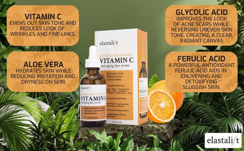 Elastalift Vitamin C Facial Serum For Age Spots, Wrinkles, & Expression Lines. Anti-Aging Face Serum W/Vitamin C & Hyaluronic Acid Brightens Skin To Promote Healthier Skin Complexion, 1.75 Fl Oz - Image 2