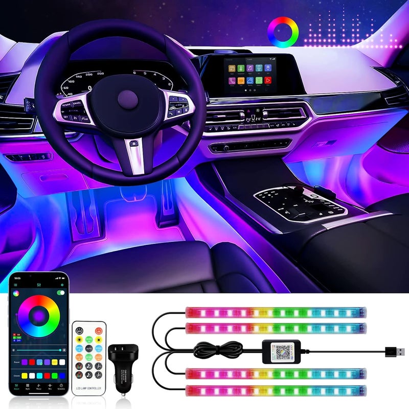 DUOFU365 RGB Interior Car Strip Lights with Smart APP Control, Music Sync Under Dash Footwell Neon Internal Lighting Kit Multicolor,12V LED Strip Lights for Cars, Trucks, SUVs with Car Charger(1 Set) - Image 1
