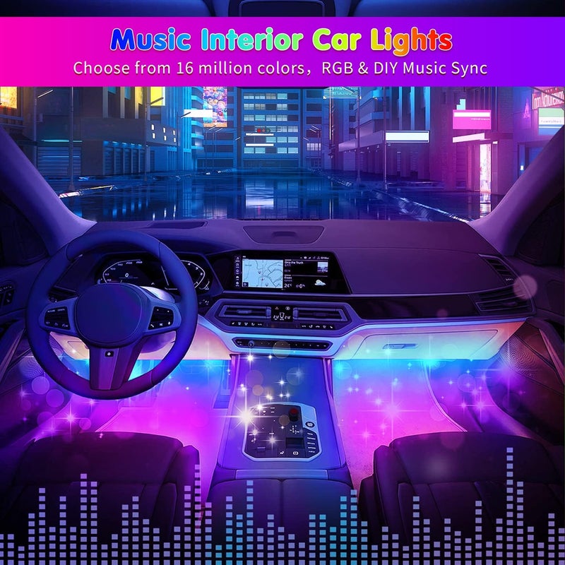 DUOFU365 RGB Interior Car Strip Lights with Smart APP Control, Music Sync Under Dash Footwell Neon Internal Lighting Kit Multicolor,12V LED Strip Lights for Cars, Trucks, SUVs with Car Charger(1 Set) - Image 3