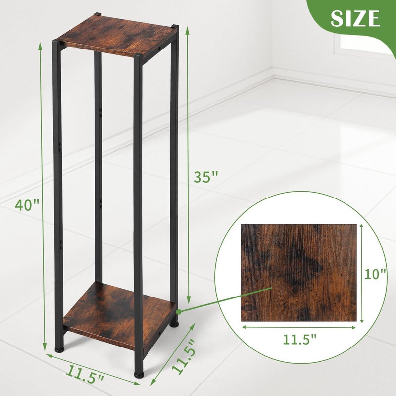 Dipion Extra Tall Plant Stand Indoor,40 Inch Plant Stands,2 Tier Metal Plant Stand with Heavy Duty Wood,Rustic Brown and Black - Image 4