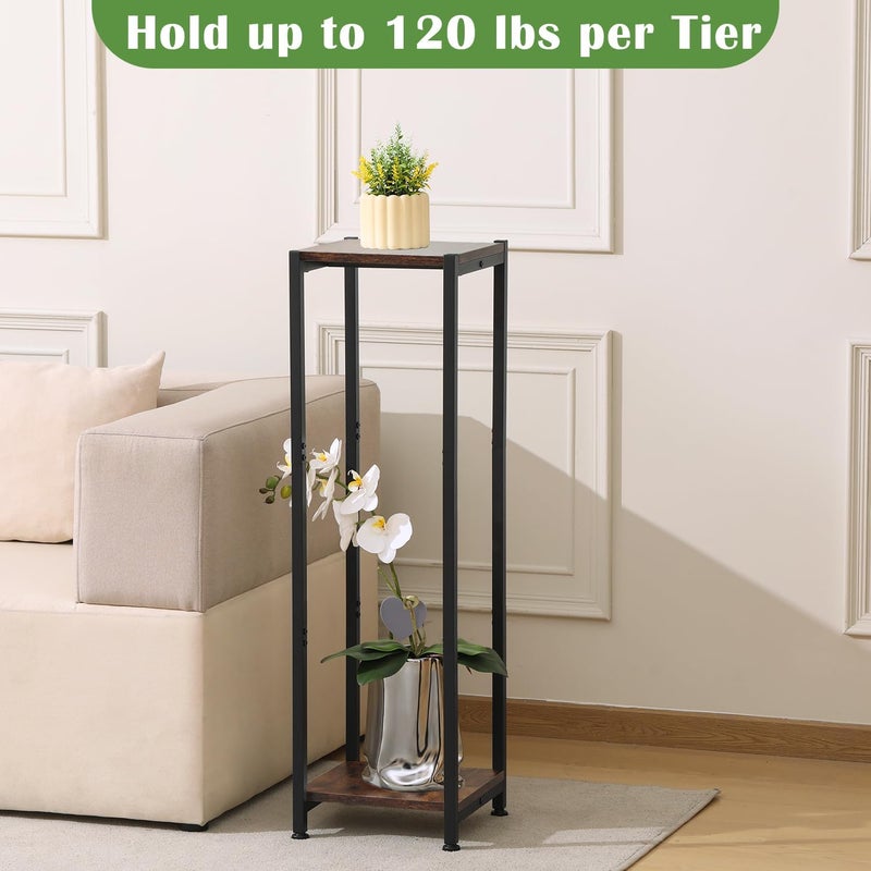 Dipion Extra Tall Plant Stand Indoor,40 Inch Plant Stands,2 Tier Metal Plant Stand with Heavy Duty Wood,Rustic Brown and Black - Image 3