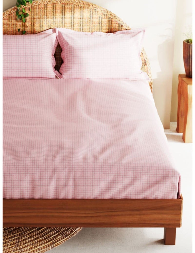 BIANCA Extra Soft 100% Satin Egyptian Cotton XL King Size Bedsheet with 2 Pillow Covers -3pc Set (Botanical) | 100% Extra Soft Satin Egyptian Cotton Designer | Checks-Peach - Image 2