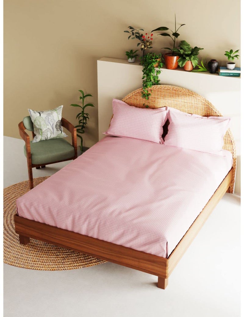 BIANCA Extra Soft 100% Satin Egyptian Cotton XL King Size Bedsheet with 2 Pillow Covers -3pc Set (Botanical) | 100% Extra Soft Satin Egyptian Cotton Designer | Checks-Peach - Image 3