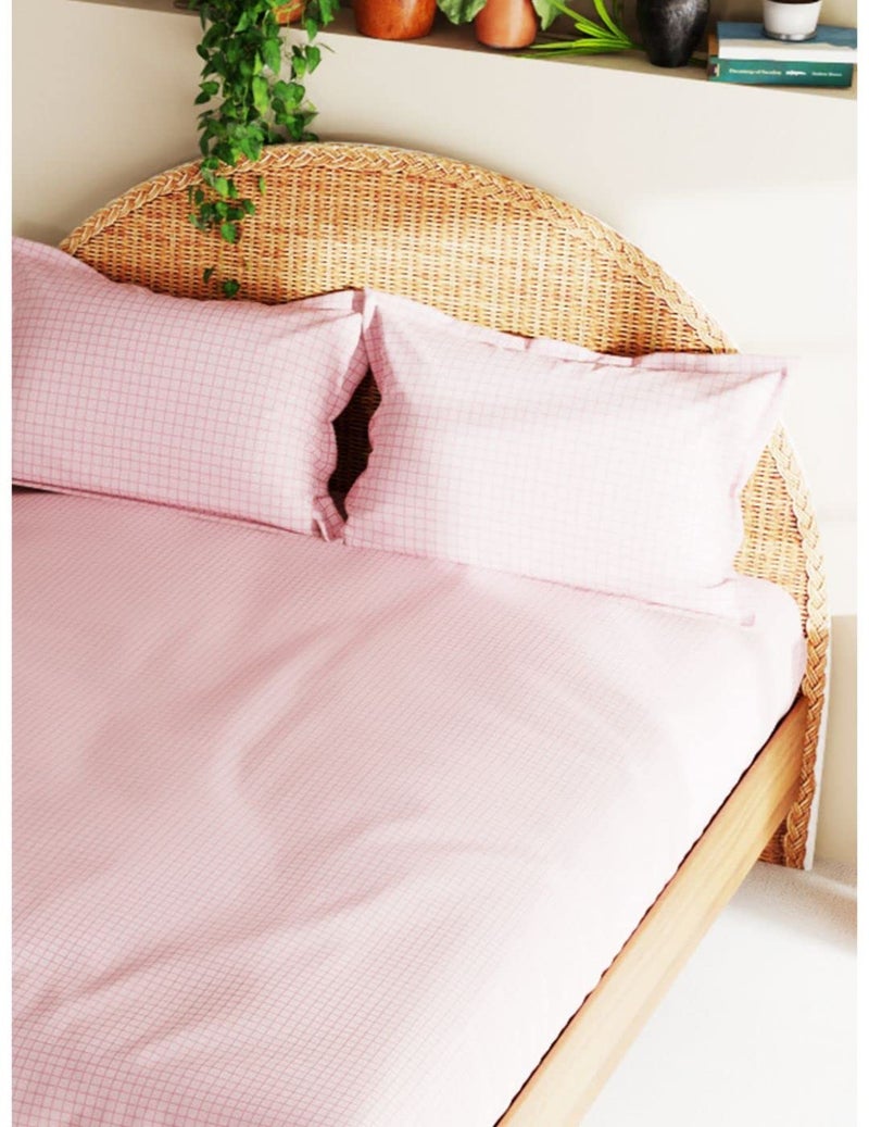 BIANCA Extra Soft 100% Satin Egyptian Cotton XL King Size Bedsheet with 2 Pillow Covers -3pc Set (Botanical) | 100% Extra Soft Satin Egyptian Cotton Designer | Checks-Peach - Image 4
