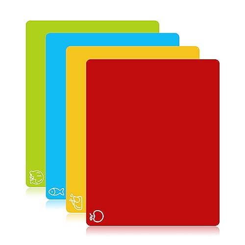 Goodluck 4 Pieces Flexible Cutting Boards, BPA Free Plastic Cutting Boards for Kitchen, Non Slip Cutting Mat for Meat and Vegetables - Image 1