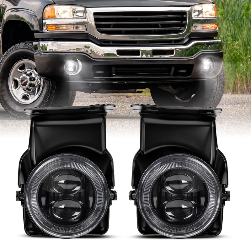 RAMJET4X4 LED Fog Light Bumper Fog Lamp Assembly Replacement Compatible with 2003-2006 GMC Sierra 1500/ 1500HD/ 2500/ 2500HD/ 3500, 2007 GMC Sierra Classic - Image 1
