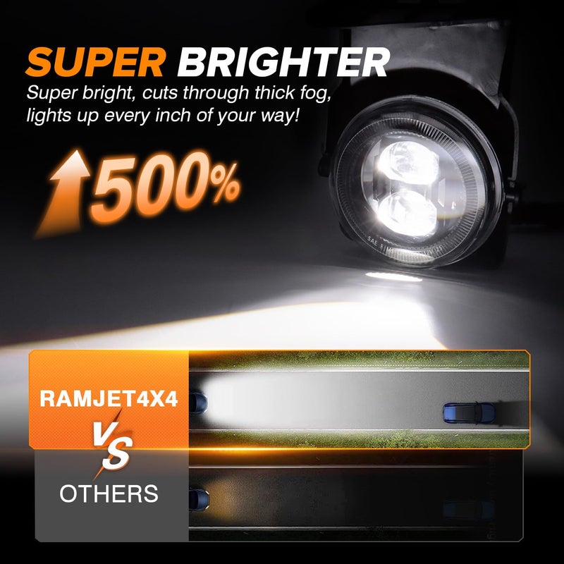 RAMJET4X4 LED Fog Light Bumper Fog Lamp Assembly Replacement Compatible with 2003-2006 GMC Sierra 1500/ 1500HD/ 2500/ 2500HD/ 3500, 2007 GMC Sierra Classic - Image 4
