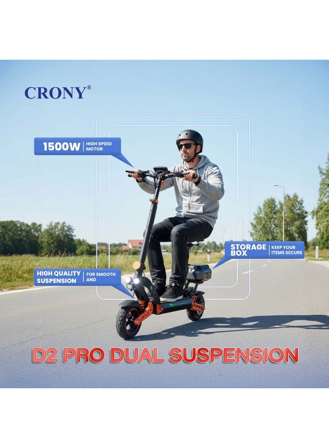 CRONY D2 Pro High-Power Electric Scooter – 1500 W Motor, 48 V 15 Ah Battery, Dual Suspension, Foldable Commuter Scooter, Up to 70 km/h, 120 kg Load Capacity - Image 3