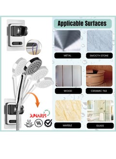 JUNARIS Chrome Shower Head Holder – Strong Adhesive, No Drilling Adjustable Wall Mount Shower Bracket for Handheld Showers, Universal G1/2'' Thread, ABS Plastic, Waterproof and Rust-Resistant  - Image 2