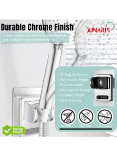 JUNARIS Chrome Shower Head Holder – Strong Adhesive, No Drilling Adjustable Wall Mount Shower Bracket for Handheld Showers, Universal G1/2'' Thread, ABS Plastic, Waterproof and Rust-Resistant  - Image 3