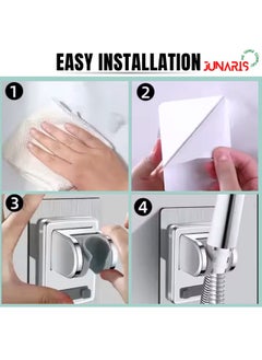 JUNARIS Chrome Shower Head Holder – Strong Adhesive, No Drilling Adjustable Wall Mount Shower Bracket for Handheld Showers, Universal G1/2'' Thread, ABS Plastic, Waterproof and Rust-Resistant  - Image 4