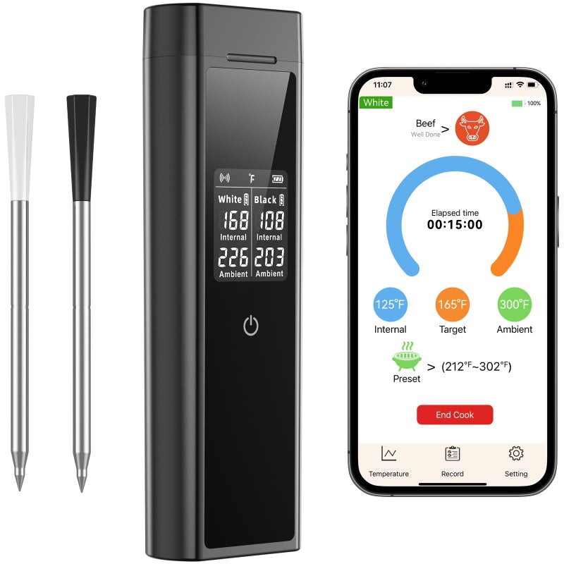 LPSUK Smart Wireless Meat Thermometer Digital, 2 Probes, Advanced Bluetooth Food Thermometer for Cooking, IP67, Real-Time Monitoring & Smart Alerts with APP for BBQ, Grill, Oven, Smoker, Kitchen Gifts - Image 1