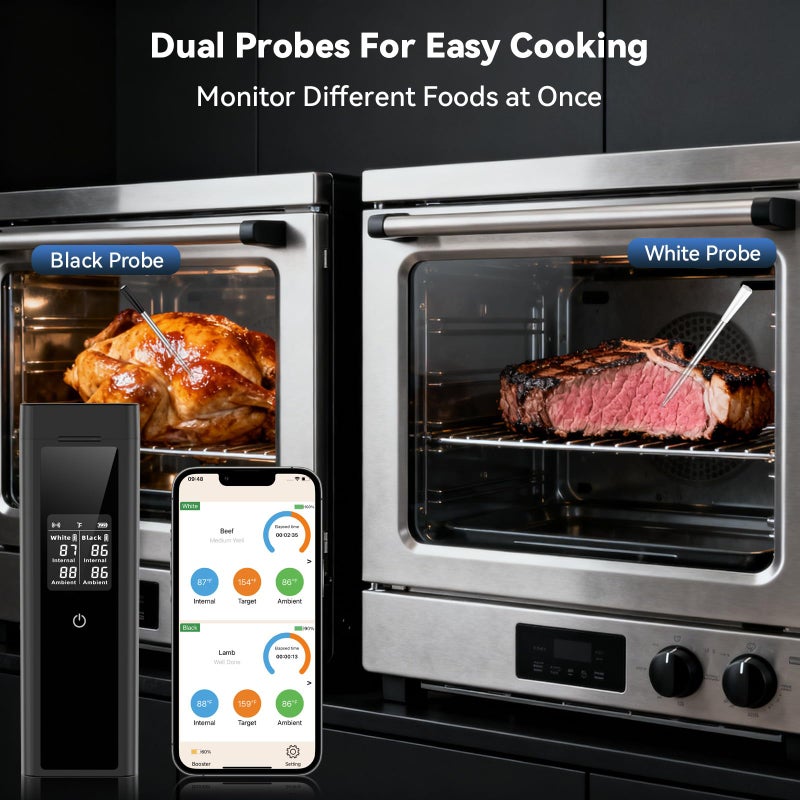 LPSUK Smart Wireless Meat Thermometer Digital, 2 Probes, Advanced Bluetooth Food Thermometer for Cooking, IP67, Real-Time Monitoring & Smart Alerts with APP for BBQ, Grill, Oven, Smoker, Kitchen Gifts - Image 4