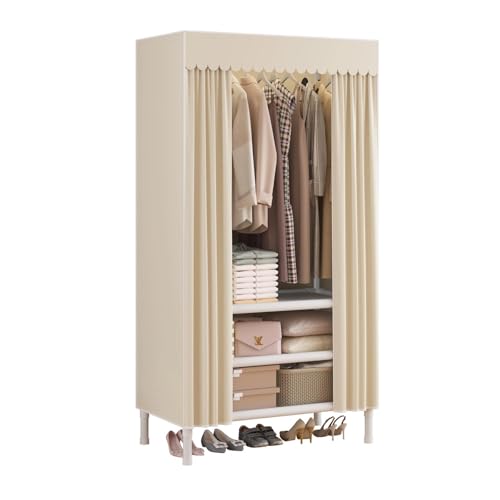 WEALTHYHEART Portable Closets for Hanging Clothes,Clothes Rack with Cover,Portable Wardrobe Closet with 1 Hanging Rods, 2 Storage Shelves,27.5" L x 17.7" W x 67.7" H,Pale Yellow - Image 1