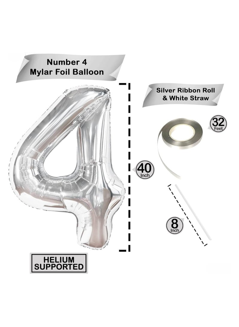 KATCHON Silver Number 4 Balloon for 4th Birthday Decorations  - Image 2