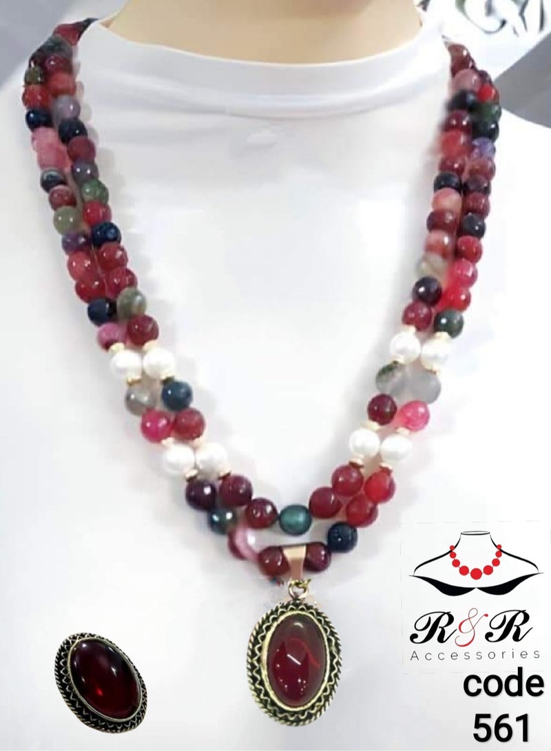 R&R Women's set made of natural agate and copper