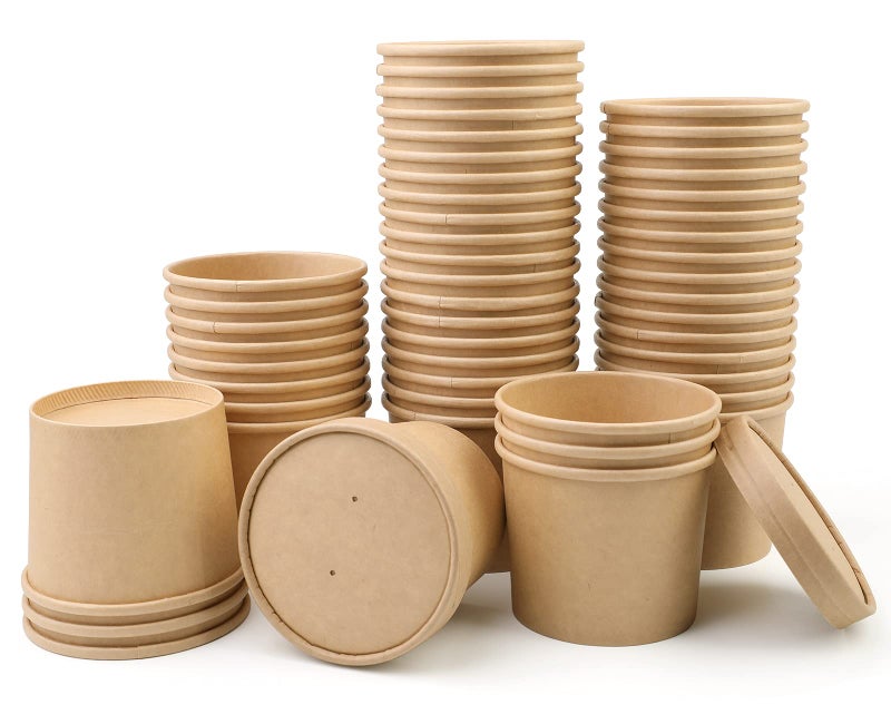 Wuadua 12 oz 50 Pack Paper Soup Foods or Ice Cream Containers with Lids Disposable Paper Food Cups Soup Storage Ice Cream Cups Great For Restaurants or ToGo Lunch