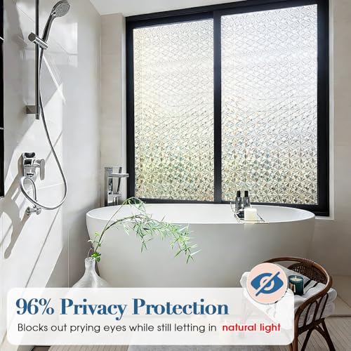 Windimiley 3D Diamond Frosted Window Privacy Film, Static Cling No-Glue Removable Vinyl, UV Blocking Heat Control for Bathroom Bedroom Door, 17.5 x 78.7 inch - Image 2