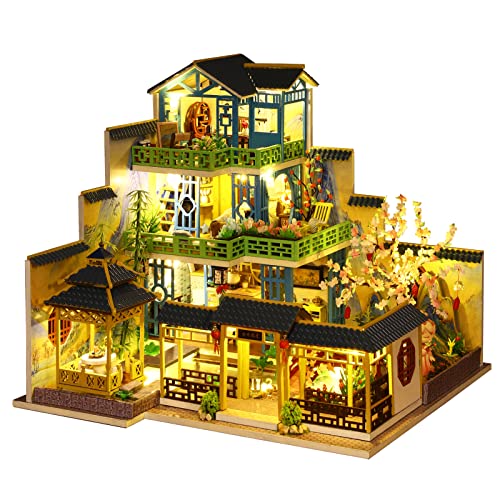 Spilay Dollhouse DIY Miniature Wooden Furniture Kit,Mini Handmade Big Castle Model with Dust Cover & Music Box,with dust Cover 1:24 Scale Creative Doll House for Adult Gift - Image 1