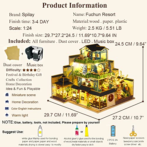 Spilay Dollhouse DIY Miniature Wooden Furniture Kit,Mini Handmade Big Castle Model with Dust Cover & Music Box,with dust Cover 1:24 Scale Creative Doll House for Adult Gift - Image 4