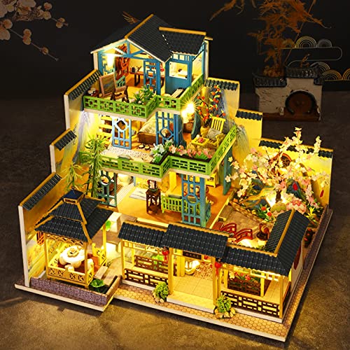 Spilay Dollhouse DIY Miniature Wooden Furniture Kit,Mini Handmade Big Castle Model with Dust Cover & Music Box,with dust Cover 1:24 Scale Creative Doll House for Adult Gift - Image 2