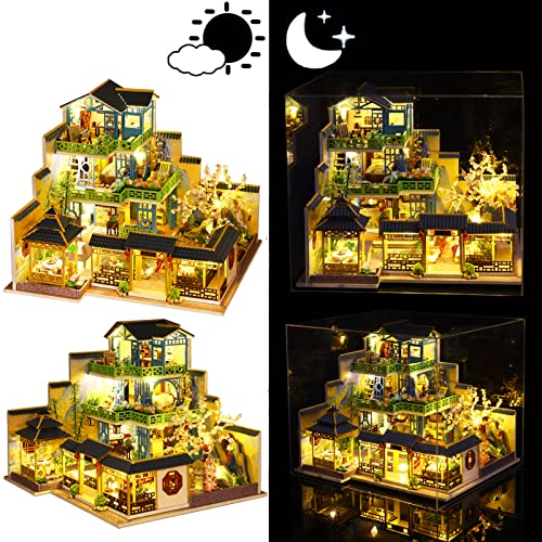 Spilay Dollhouse DIY Miniature Wooden Furniture Kit,Mini Handmade Big Castle Model with Dust Cover & Music Box,with dust Cover 1:24 Scale Creative Doll House for Adult Gift - Image 3