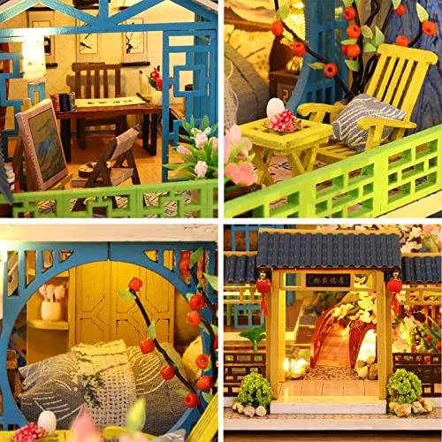Spilay Dollhouse DIY Miniature Wooden Furniture Kit,Mini Handmade Big Castle Model with Dust Cover & Music Box,with dust Cover 1:24 Scale Creative Doll House for Adult Gift - Image 5