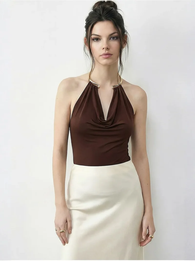 LUCCI V-Neck Blouse with Accessory Detail
