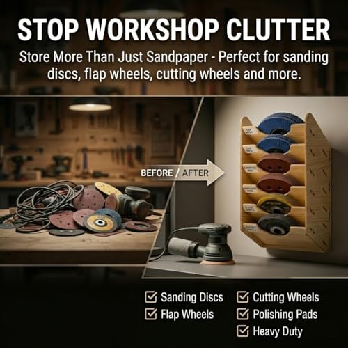 ZYRELYNX 6Tier Hanging Wooden Sandpaper Storage Holder Sandpaper Organizer for Sanding Discs 5 Inch 6 Inch Wall Mount Woodworking Tools RackExcluding Sandpaper Maple Color 1 Set - Image 3