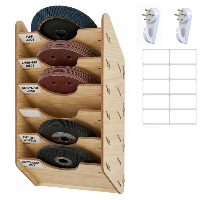 ZYRELYNX 6Tier Hanging Wooden Sandpaper Storage Holder Sandpaper Organizer for Sanding Discs 5 Inch 6 Inch Wall Mount Woodworking Tools RackExcluding Sandpaper Maple Color 1 Set - Image 2