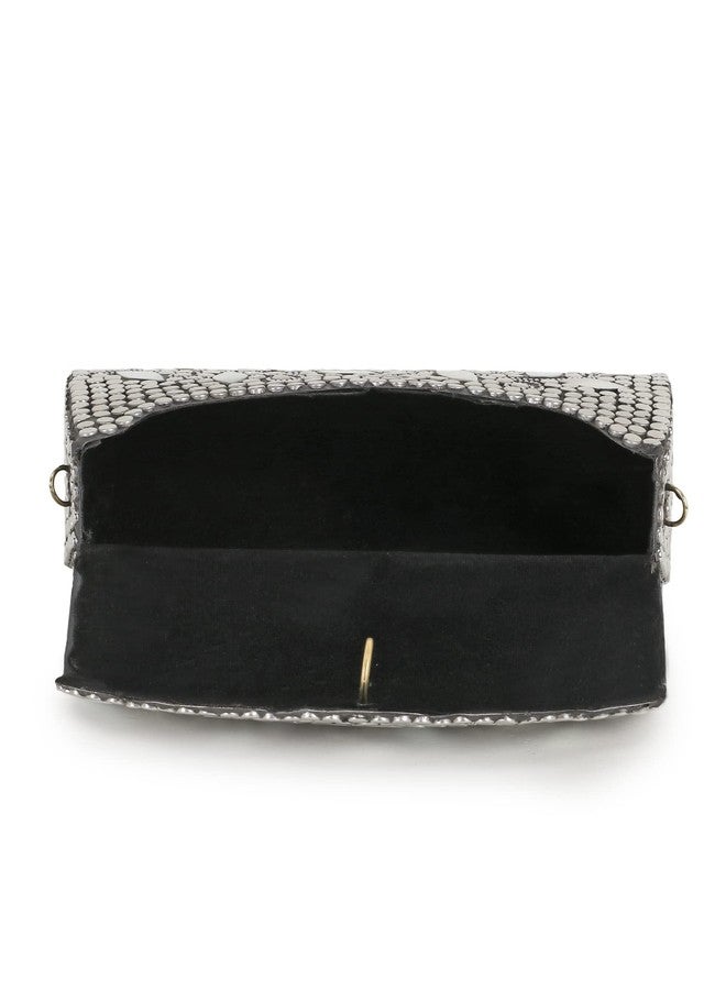 Anekaant Mosaic Silver & White Metal Botanical Mosaic Clutch - Image 4