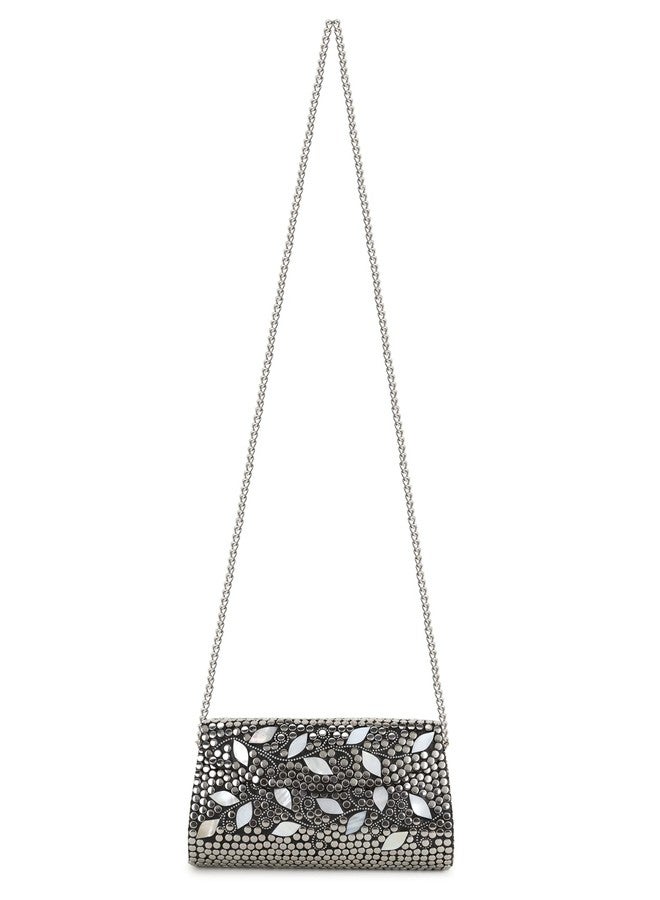 Anekaant Mosaic Silver & White Metal Botanical Mosaic Clutch - Image 5