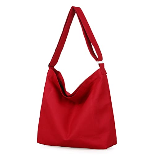 Covelin Women's Retro Large Size Canvas Shoulder Bag Hobo Crossbody Handbag Casual Tote Dark Red - Image 2