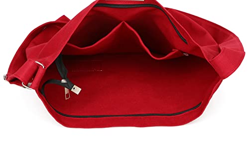 Covelin Women's Retro Large Size Canvas Shoulder Bag Hobo Crossbody Handbag Casual Tote Dark Red - Image 3
