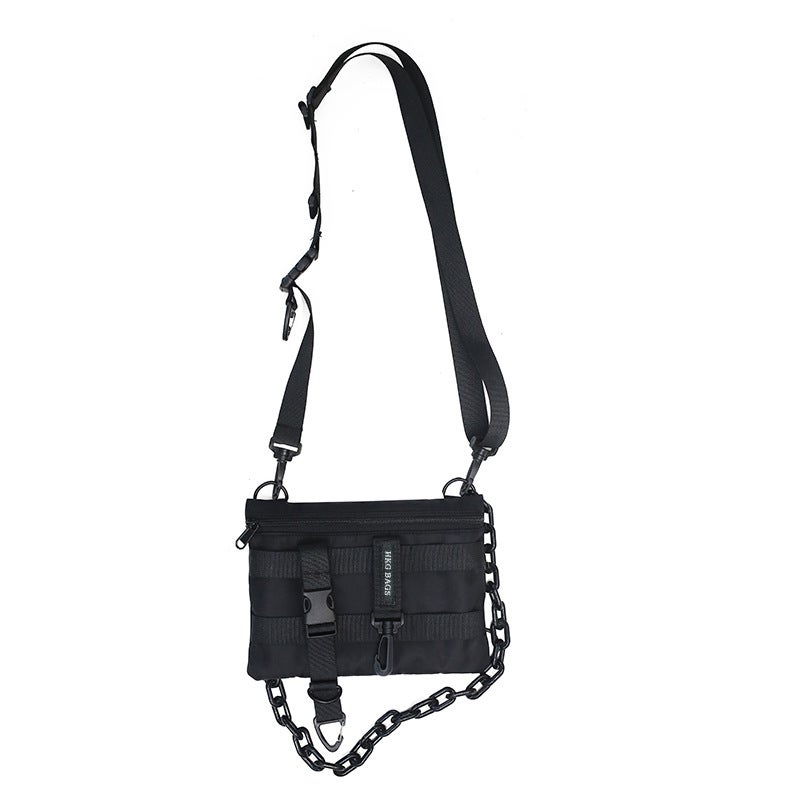 Men's Street Style Crossbody Bag with Chain - Black, Waterproof Oxford - Image 1