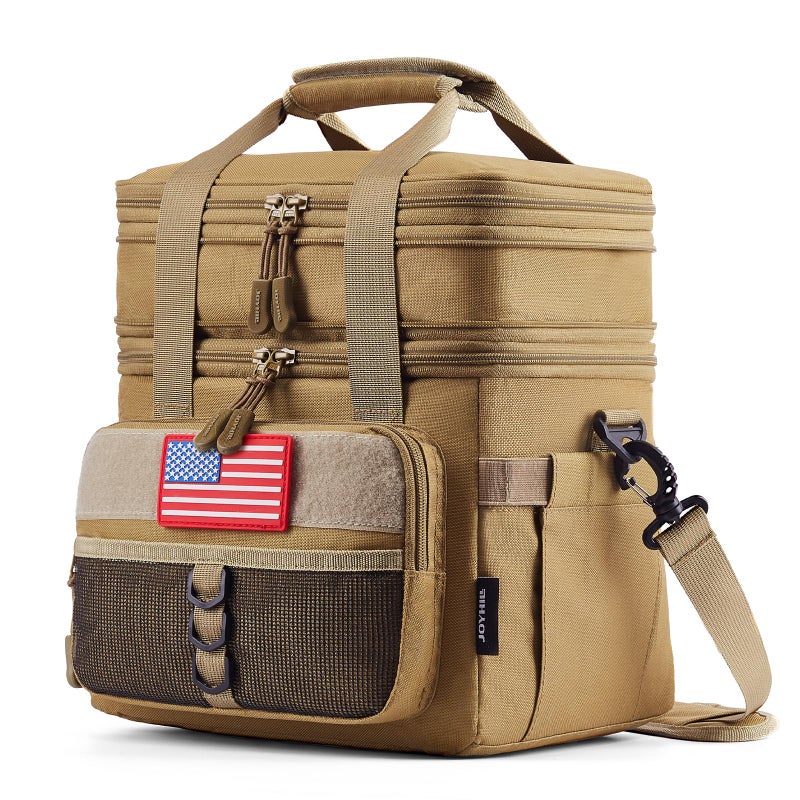 JOYHILL Tactical Lunch Box for Men Double Deck Expandable Insulated Lunch Bag Large Durable Thermal and Cooler Bag for Adult Modern Leakproof Bag for Adult Work Camping Picnic Sandy18 L24 Can