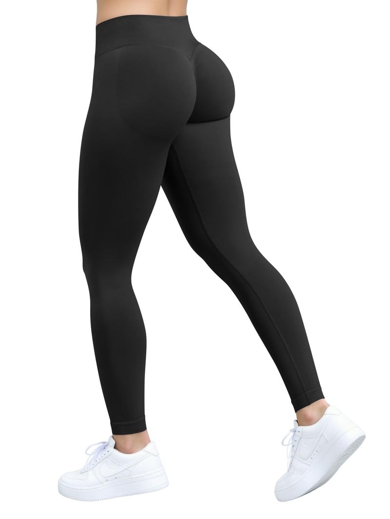 OQQ Workout Leggings for Women Seamless Scrunch Tights Tummy Control Impact Girl Activewear Yoga Pants Black ï»¿ - Image 1