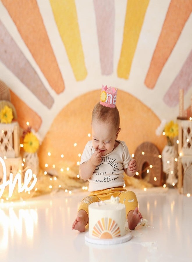 YOUAME Bohemian First Birthday Crown - Girl's 1st Trip Around the Sun Outfit, Sun Party Decorations (Pink) - Image 3