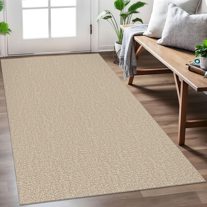 EARTHALL Washable Area Rug 3x5 Ft Non Slip Rugs for Entryway, Braided Rubber Backed Throw Rugs Door Mat Indoor Outdoor Entrance, Cotton Woven Carpet for Kitchen Foyer Front Door, Send/Beige - Image 1
